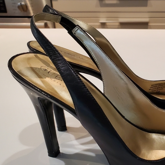 Guess by Marciano Black Leather Platform Slingback Heels - Picture 5 of 7